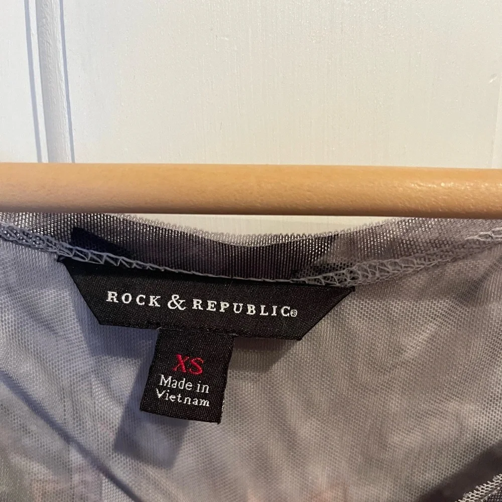 Rock & Republic Women’s Y2K Sheer Top With Angle  Wings on Back XS